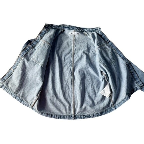 Zara Women's Sz M Patch Pocket Denim Jacket Light Wash Oversize - Picture 10 of 11